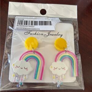 Fashion Jewelry Rainbow Cloud Earrings - Yellow and Multicolor brand new never